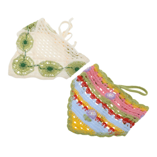 Knitted Triangle Bandana for Women Pink Beige 2 Pcs