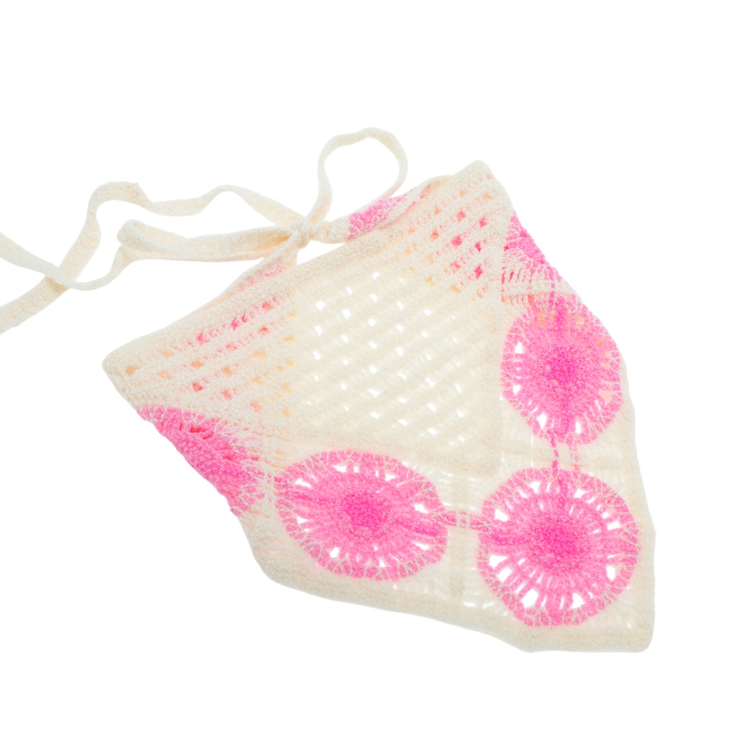 Knitted Triangle Bandana for Women Pink Green Beige 2 Pcs