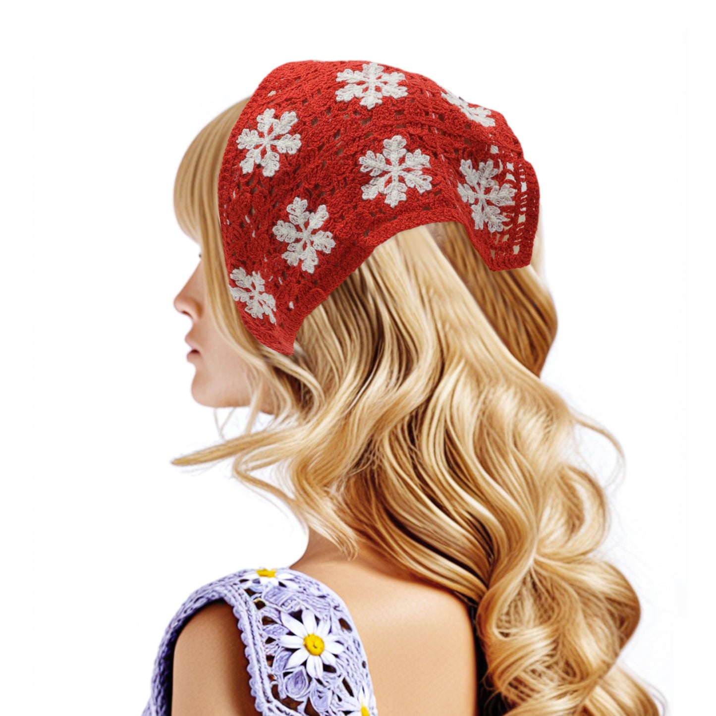 Bandana triangular de punto para mujer, color rojo y verde oscuro, 2 unidades