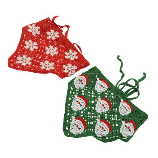 Knitted Triangle Bandana for Women Red Dark Green 2 Pcs