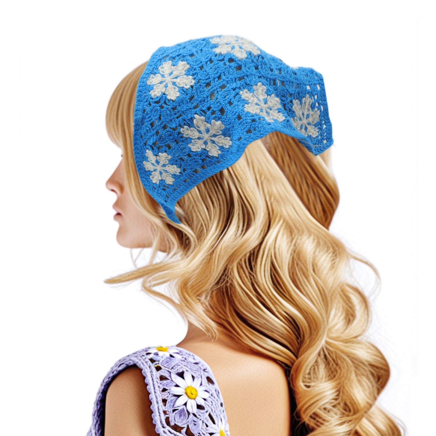 Bandana triangular de punto para mujer azul beige 2 piezas