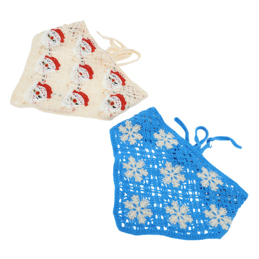 Knitted Triangle Bandana for Women Blue Beige 2 Pcs