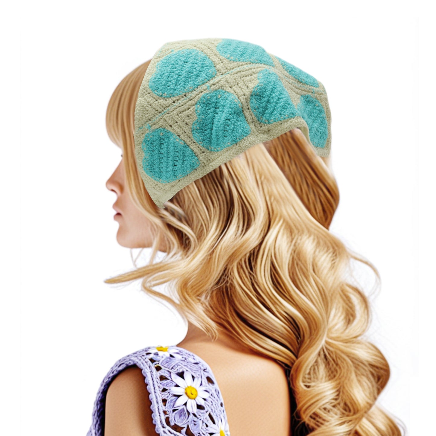 Knitted Lightweight Triangle Bandana for Women Pink Light Green 2 Pcs