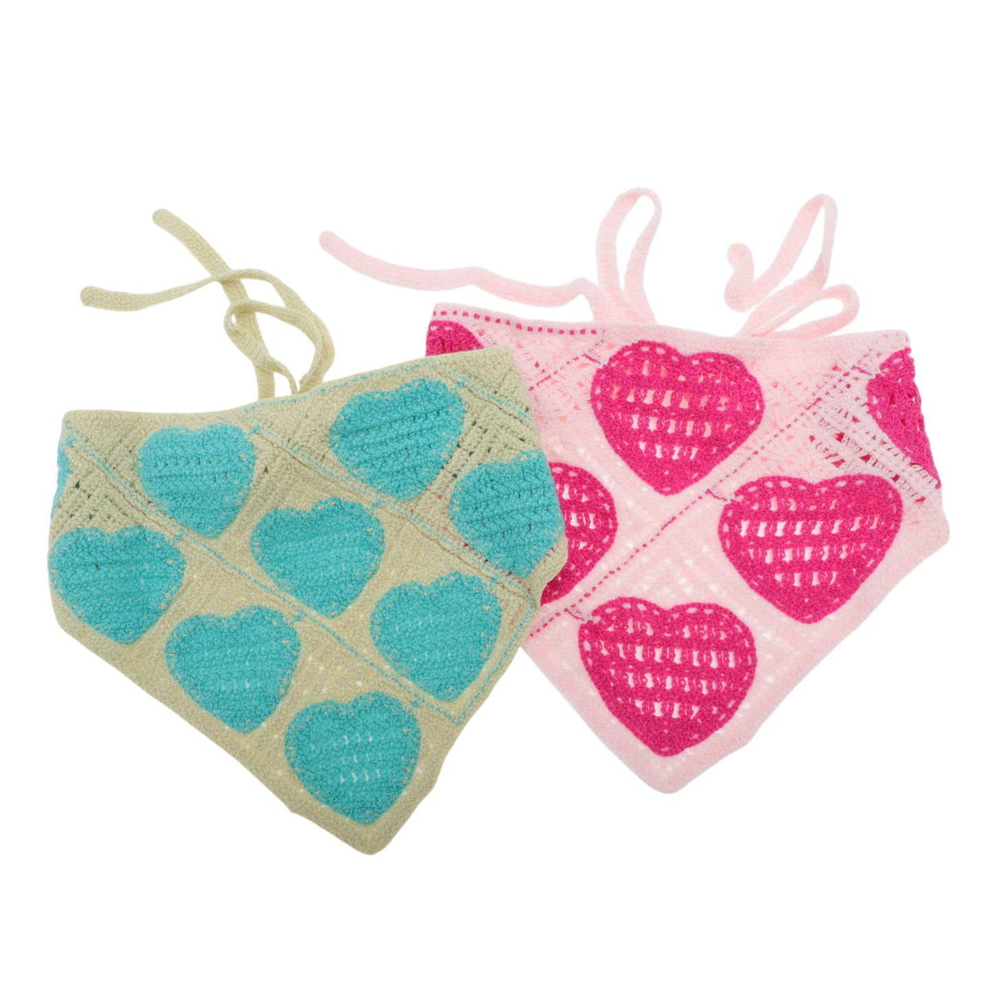 Knitted Lightweight Triangle Bandana for Women Pink Light Green 2 Pcs