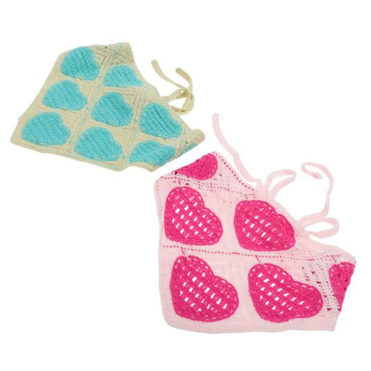Knitted Lightweight Triangle Bandana for Women Pink Light Green 2 Pcs