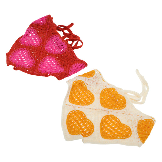 Knitted Lightweight Triangle Bandana for Women Red Beige 2 Pcs