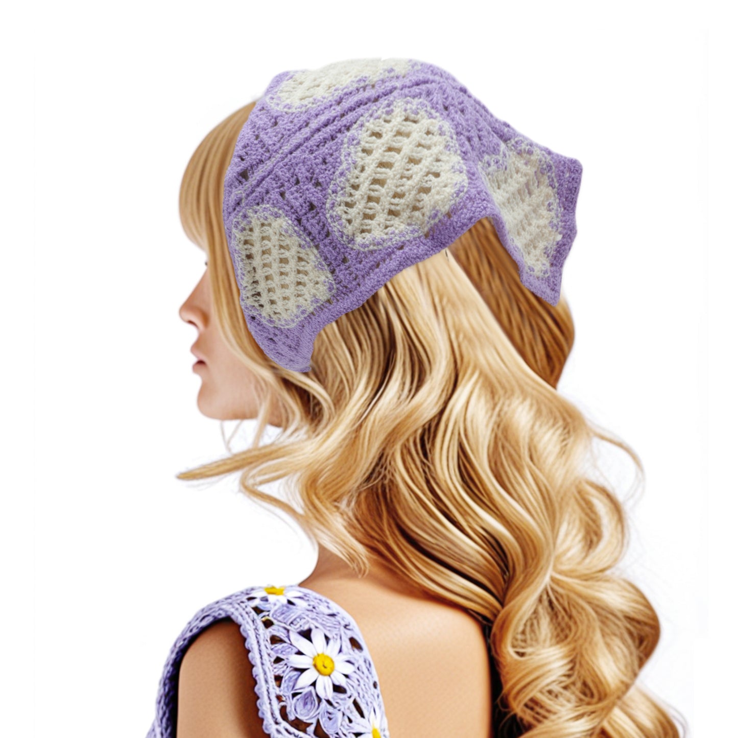 Knitted Lightweight Triangle Bandana for Women Purple Pink 2 Pcs