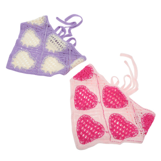 Knitted Lightweight Triangle Bandana for Women Purple Pink 2 Pcs