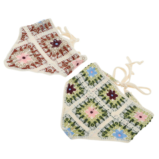 Knitted Lightweight Triangle Bandana for Women Brown Red Dark Green 2 Pcs