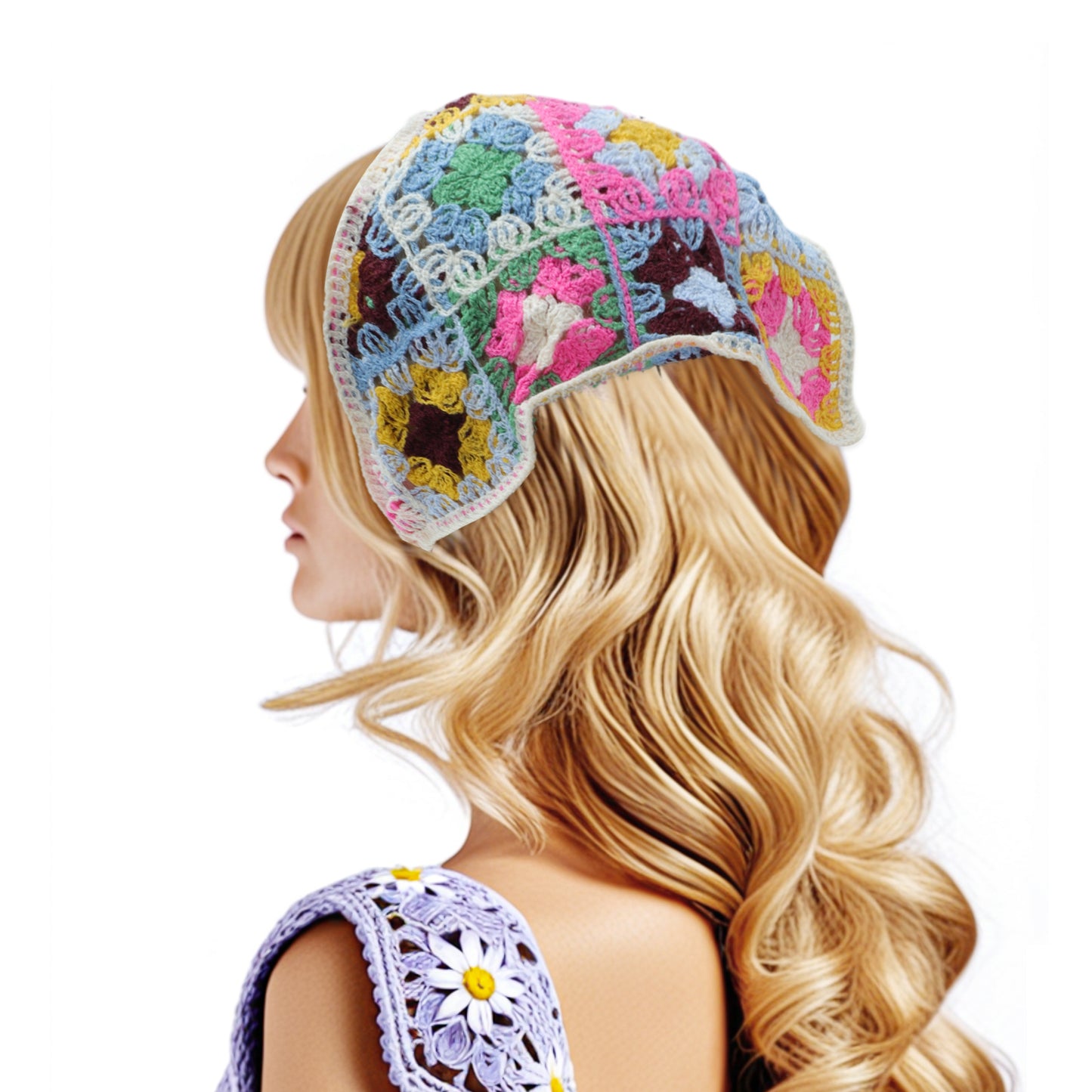 Knitted Lightweight Triangle Bandana for Women Colorful White Purple 2 Pcs