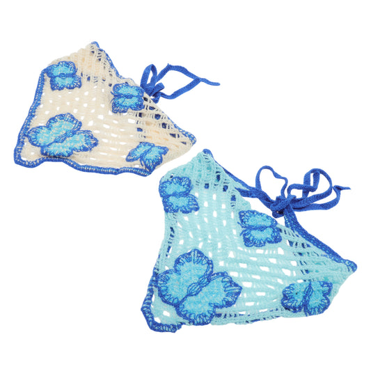 Knitted Triangle Bandana for Women Beige Sky Blue 2 Pcs