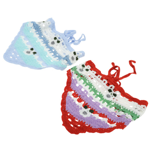 Knitted Triangle Bandana for Women Red Sky Blue 2 Pcs