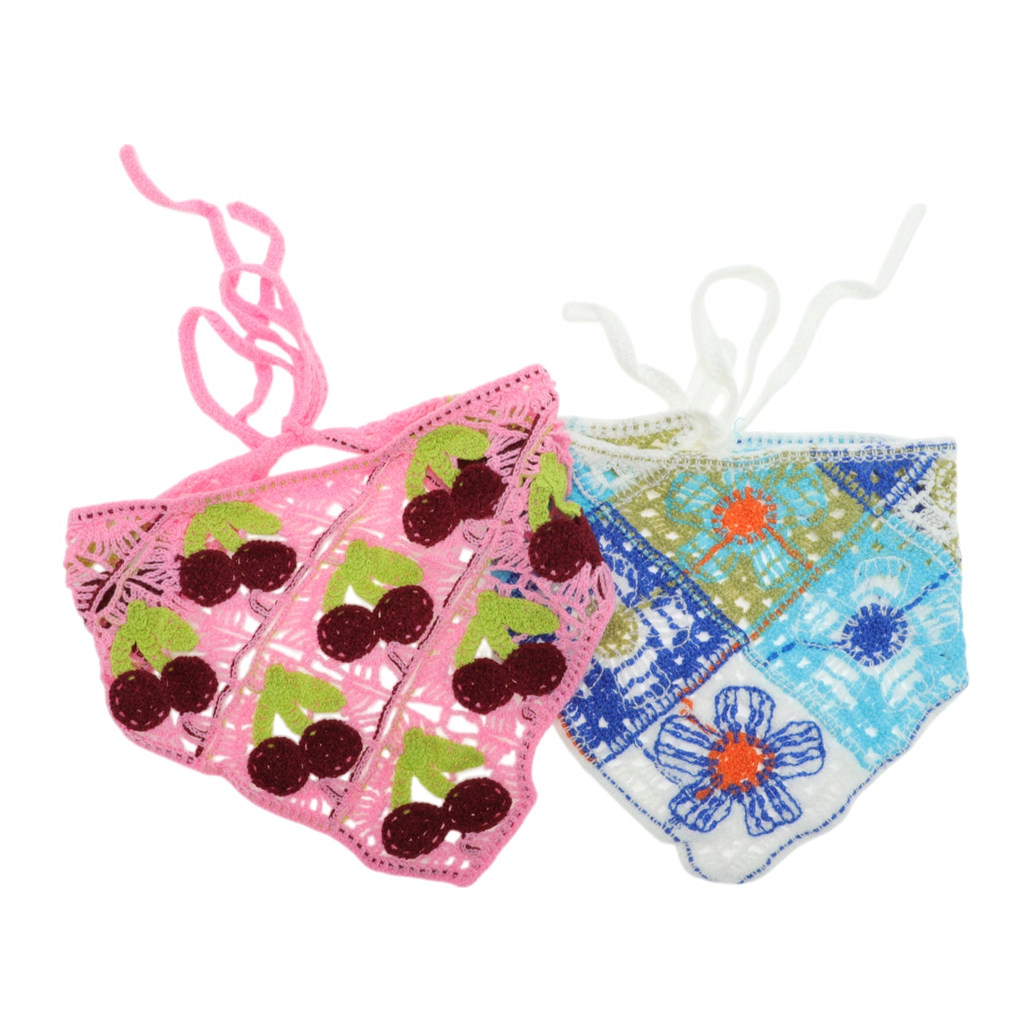 Bandana triangular de punto con flores para mujer, azul y rosa, 2 unidades