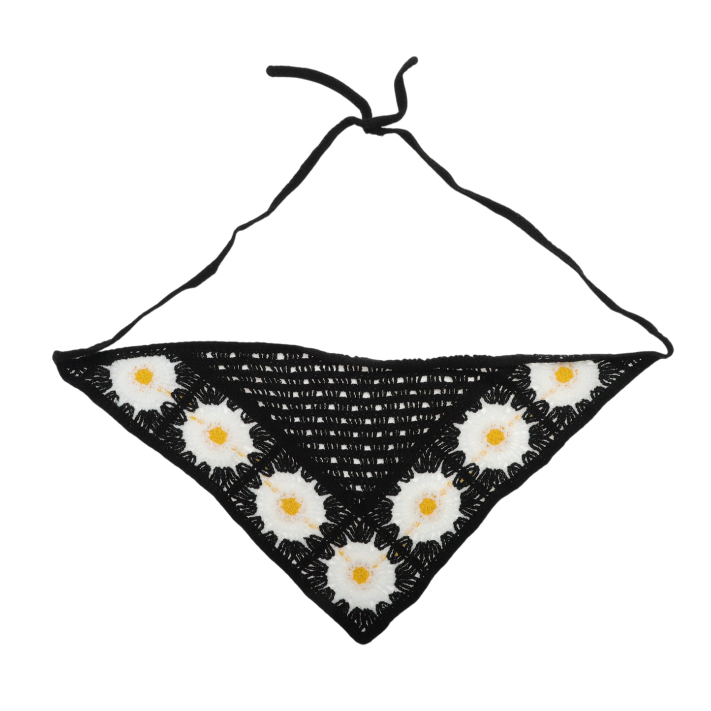 Bandana triangular de punto floral para mujer, beige y negro, 2 unidades