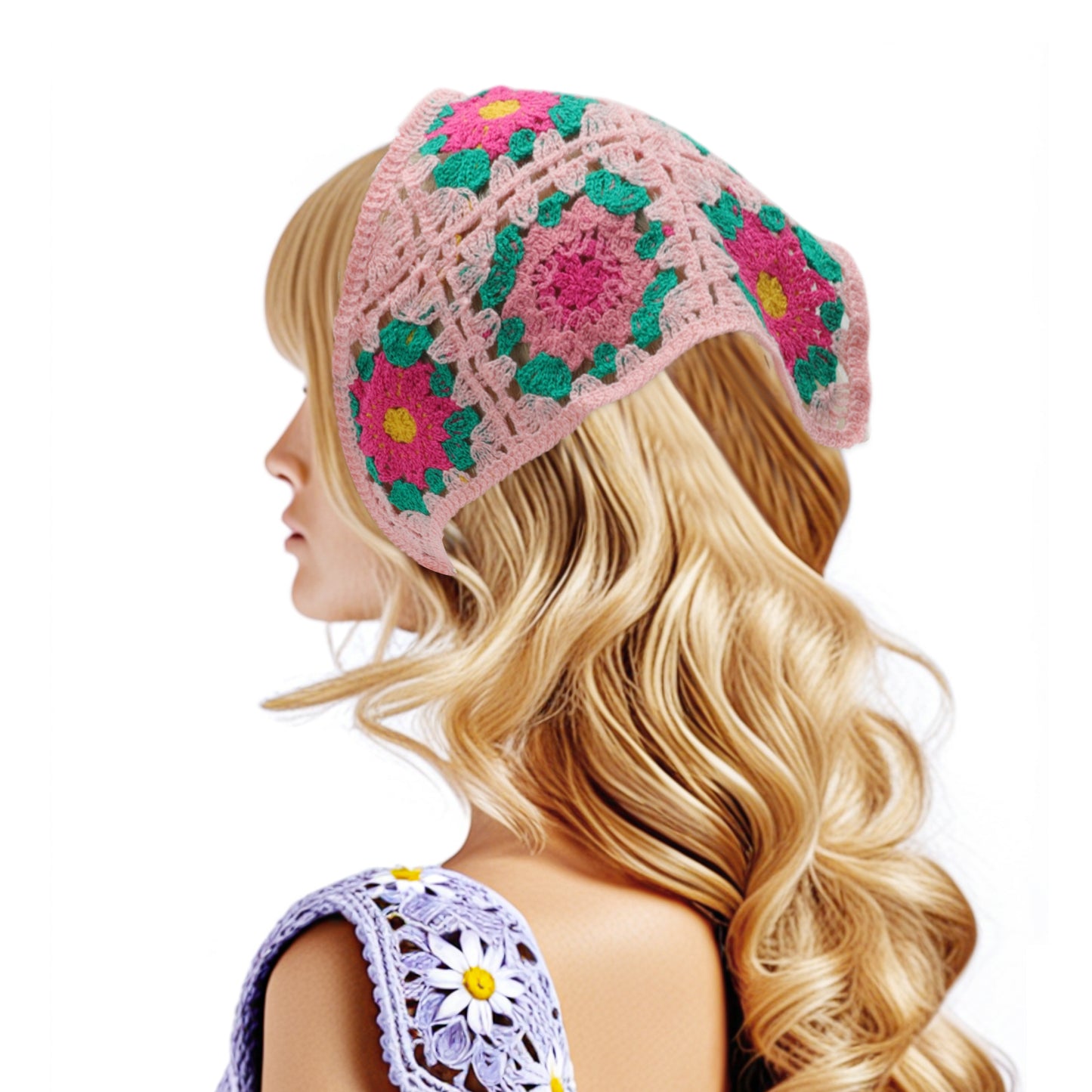 Knitted Triangle Bandana for Women Pink Purple 2Pcs