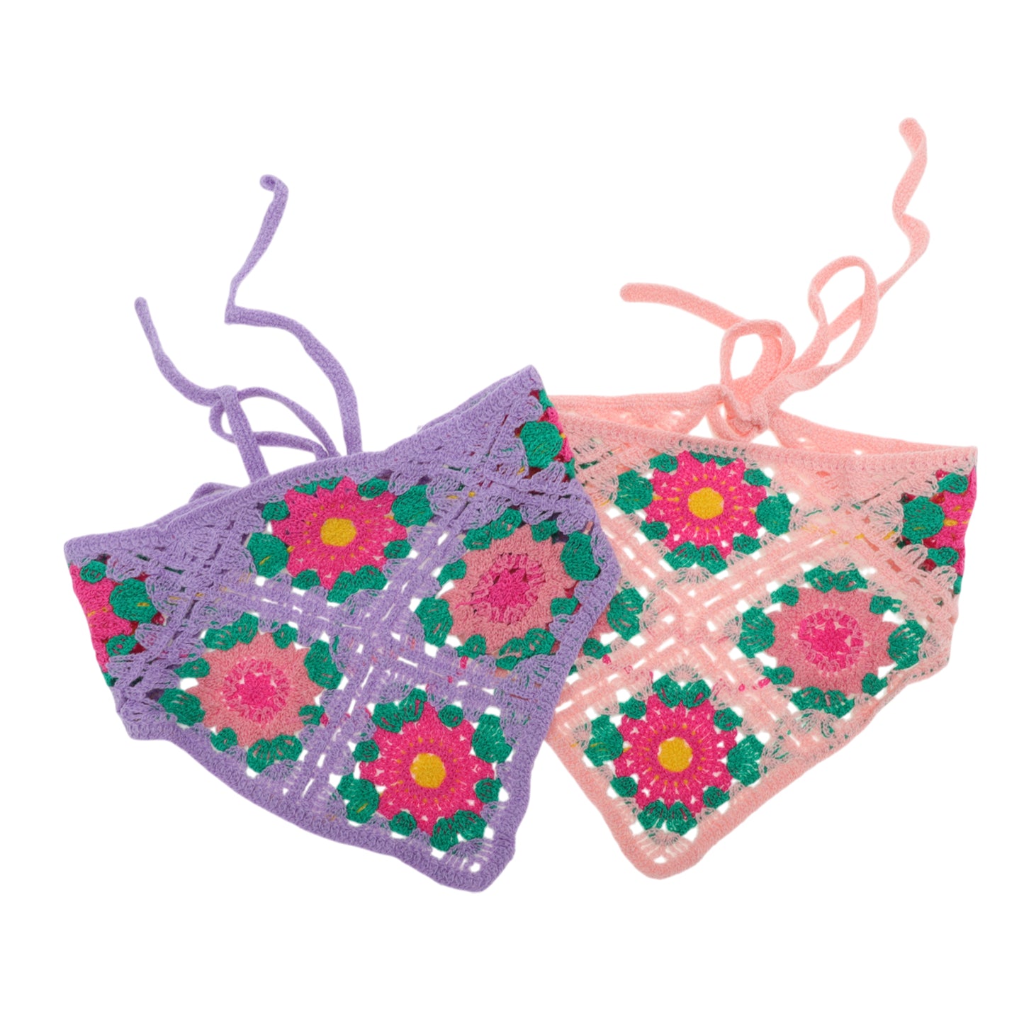 Knitted Triangle Bandana for Women Pink Purple 2Pcs