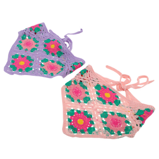 Knitted Triangle Bandana for Women Pink Purple 2Pcs