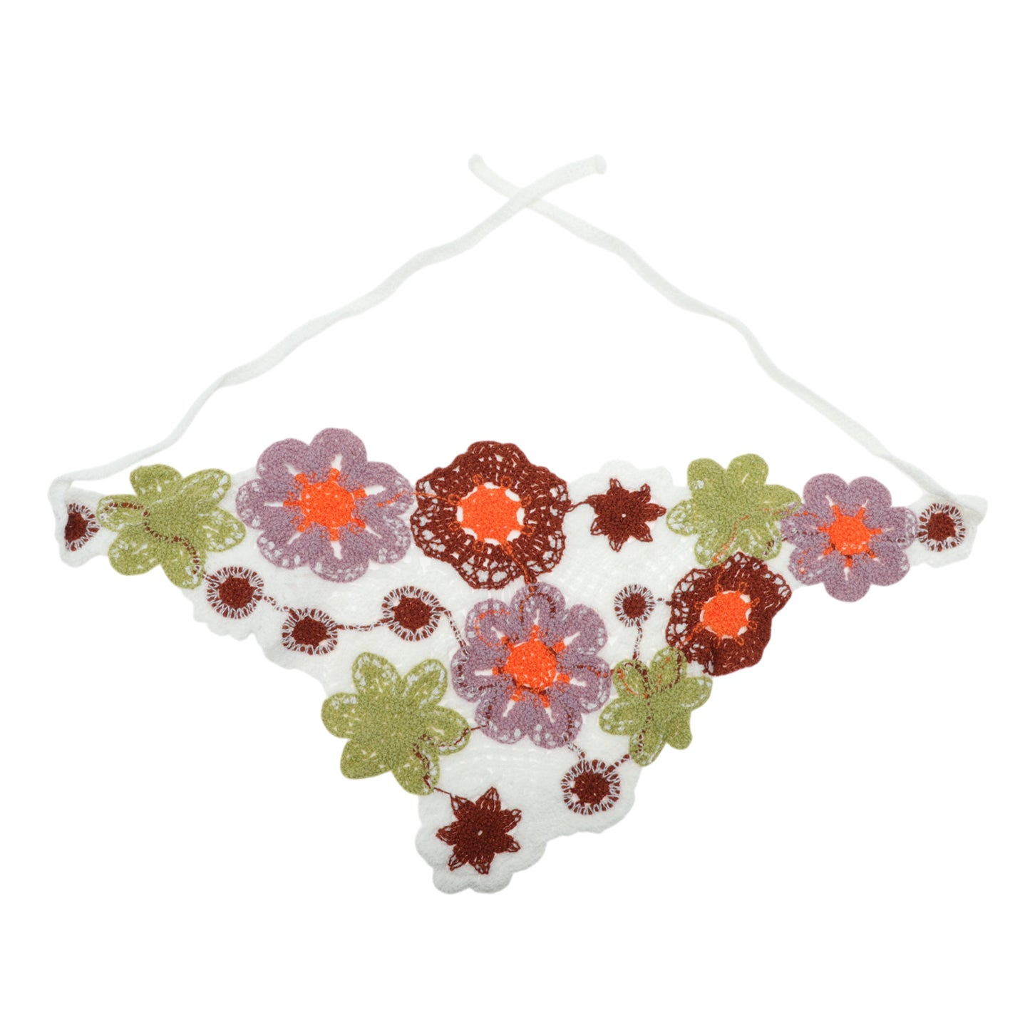 Flowers Knitted Triangle Bandana for Women White Beige 2 Pcs