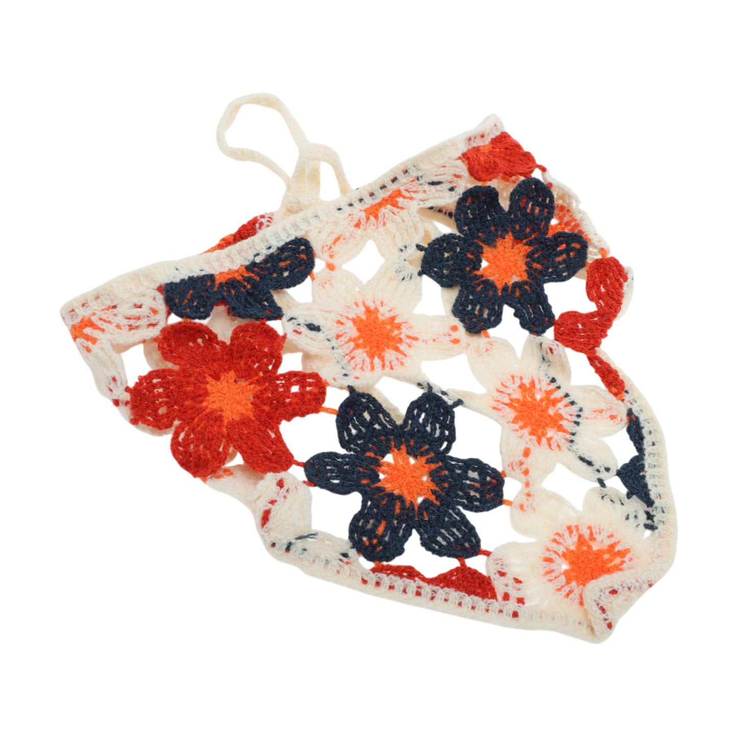 Flowers Knitted Triangle Bandana for Women White Beige 2 Pcs