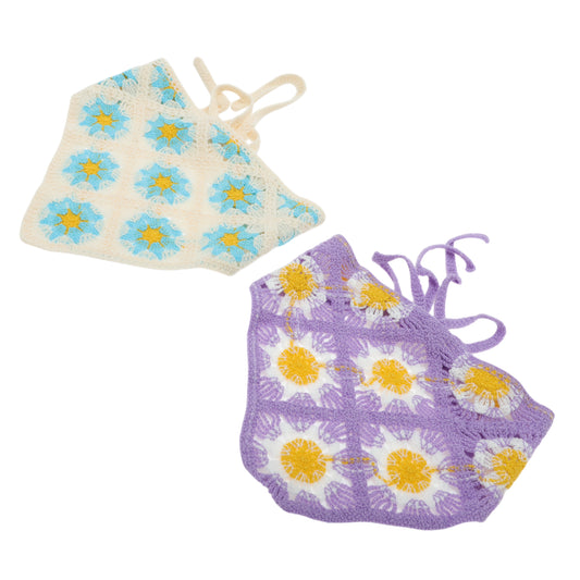 Knitted Triangle Bandana for Women Purple Beige 2 Pcs