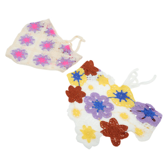 Flower Knitted Triangle Bandana for Women Beige Red Purple Yellow 2 Pcs