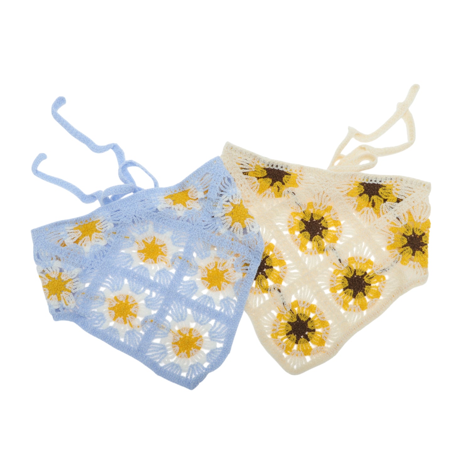 Flowers Knitted Triangle Bandana for Women Beige 2 Pcs