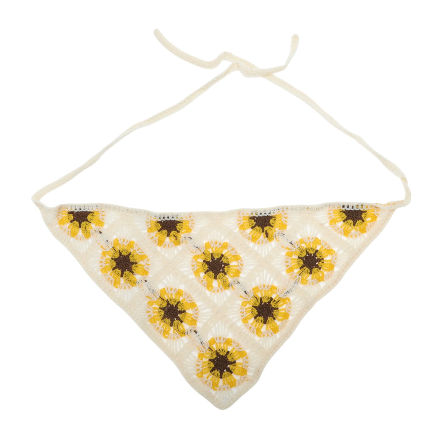 Flowers Knitted Triangle Bandana for Women Beige 2 Pcs