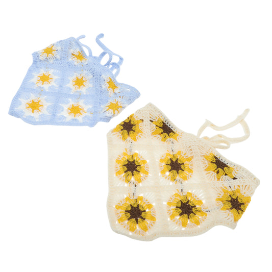 Flowers Knitted Triangle Bandana for Women Beige 2 Pcs