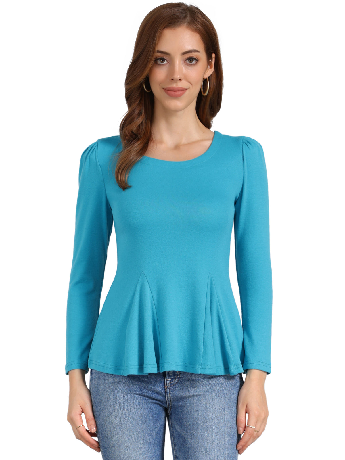 Women's Ruffled Hem Long Sleeve Scoop Neck Casual Peplum Shirt
