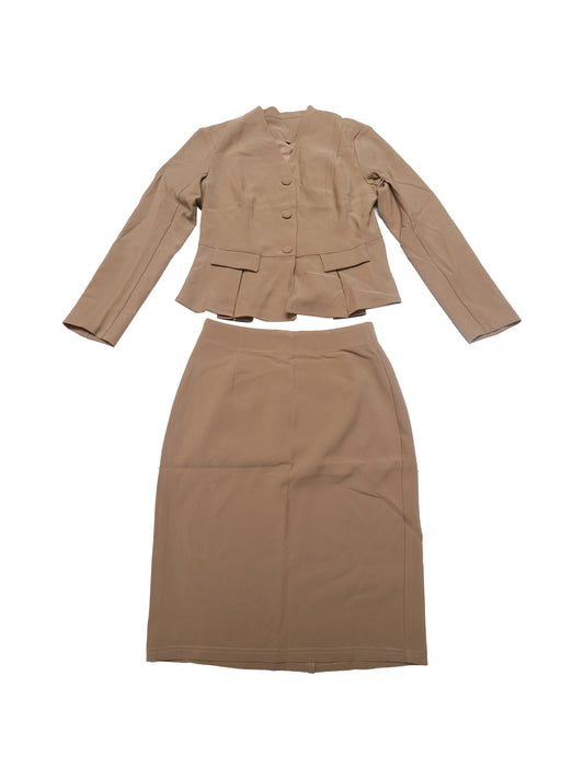 Women's Business 2 Piece Suit Set Long Sleeve Collarless Peplum Blazer Pencil Skirt