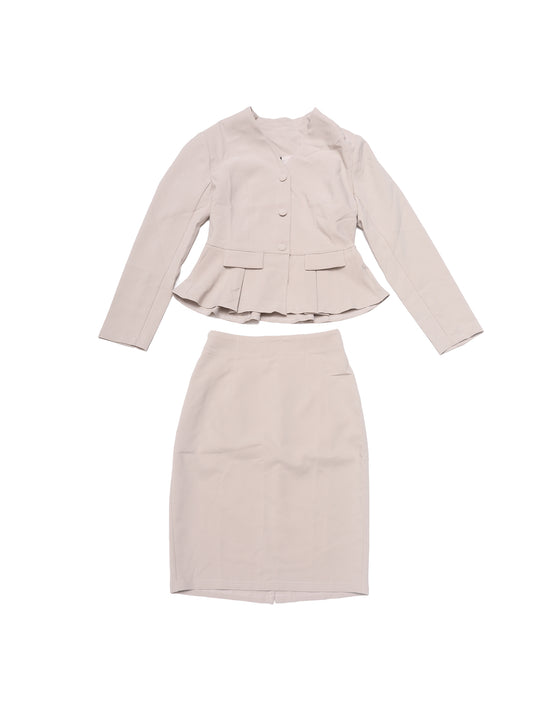 Women's Business 2 Piece Suit Set Long Sleeve Collarless Peplum Blazer Pencil Skirt