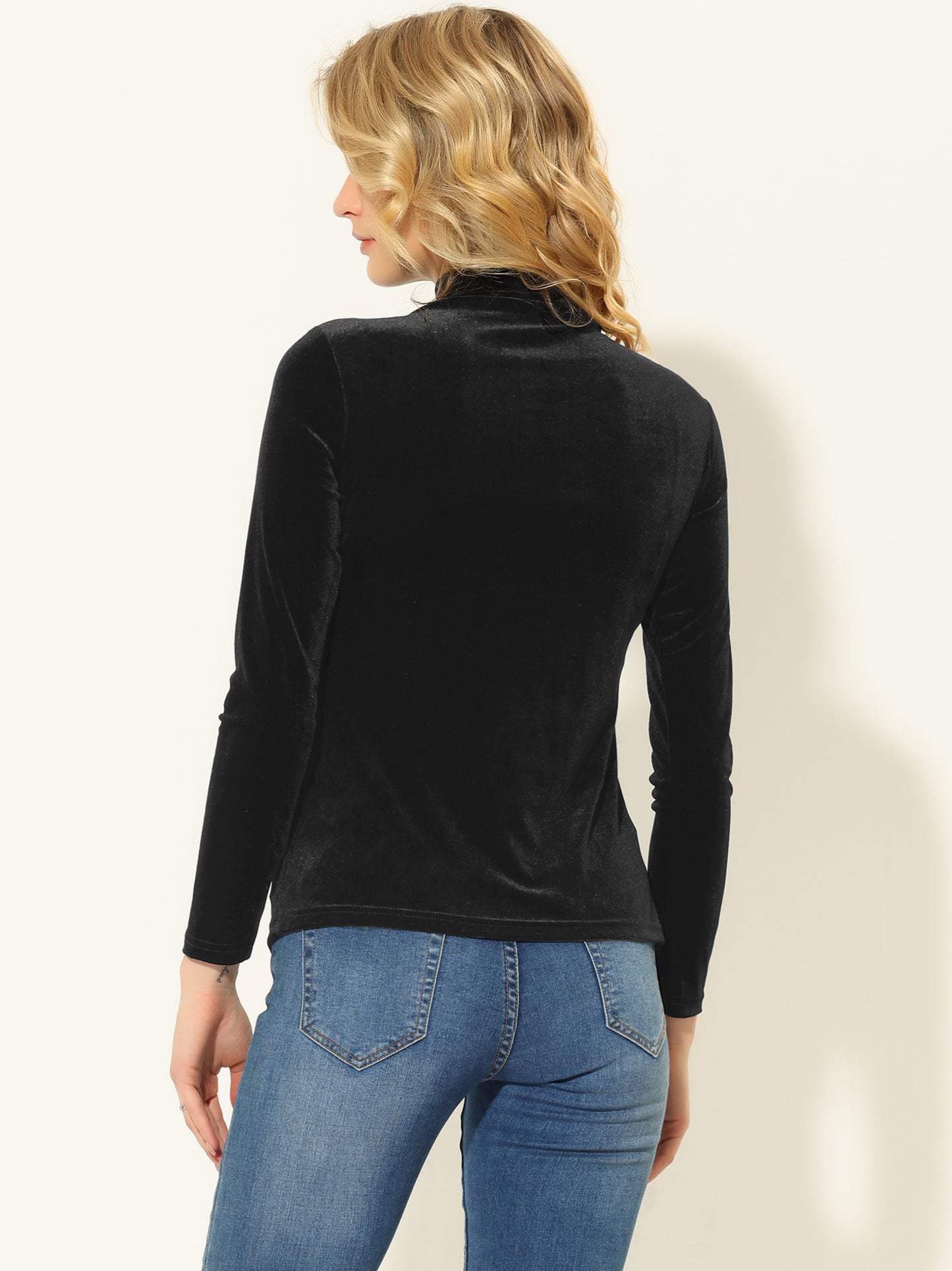 Women's Long Sleeve Shirt Mock Neck Velvet Turtleneck Blouse Tops