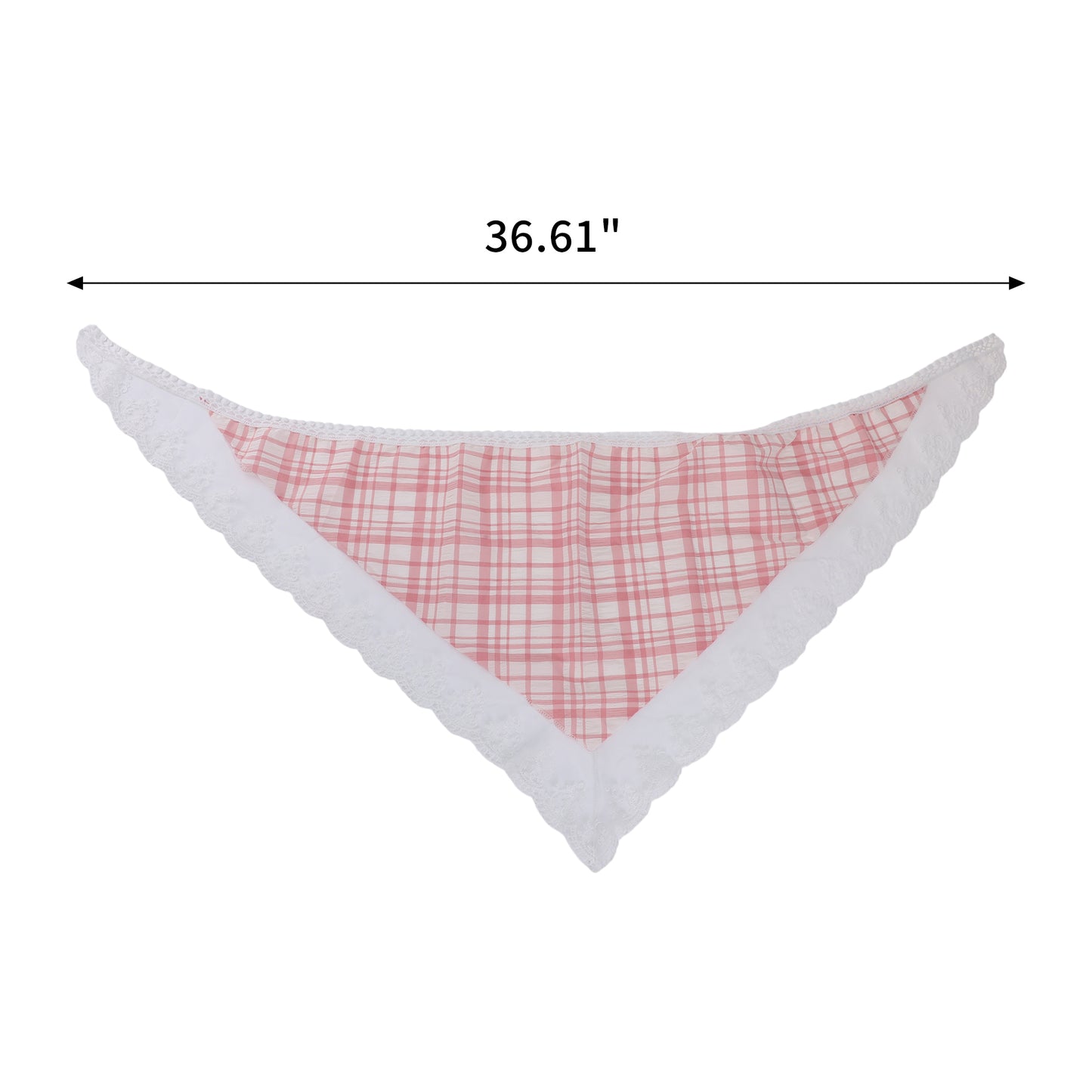 Plaid French Lace Triangle Bandana for Women Pink White 1 Pc