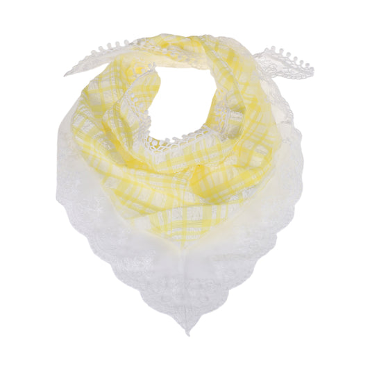 Plaid French Lace Triangle Bandana for Women Yellow White 1 Pc