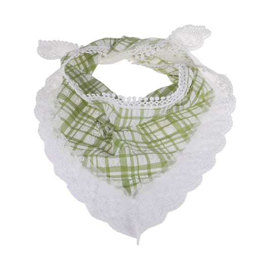 Plaid French Lace Triangle Bandana for Women Green 1 Pc