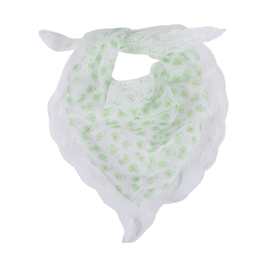 Green Little Flower French Lace Triangle Bandana for Women Beige 1 Pc
