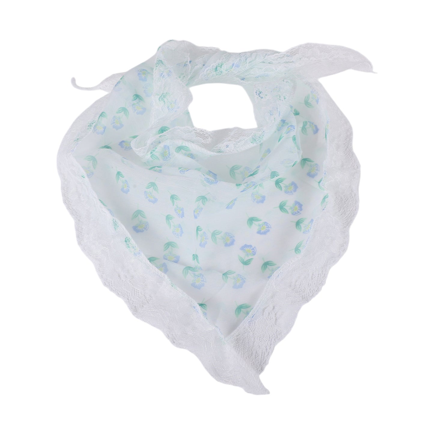 Little Flower French Lace Triangle Bandana for Women Beige Blue 1 Pc