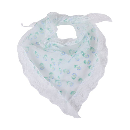 Little Flower French Lace Triangle Bandana for Women Beige Blue 1 Pc