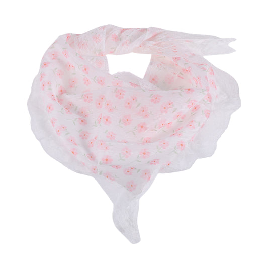 Little Flower French Lace Triangle Bandana for Women Beige Pink 1 Pc