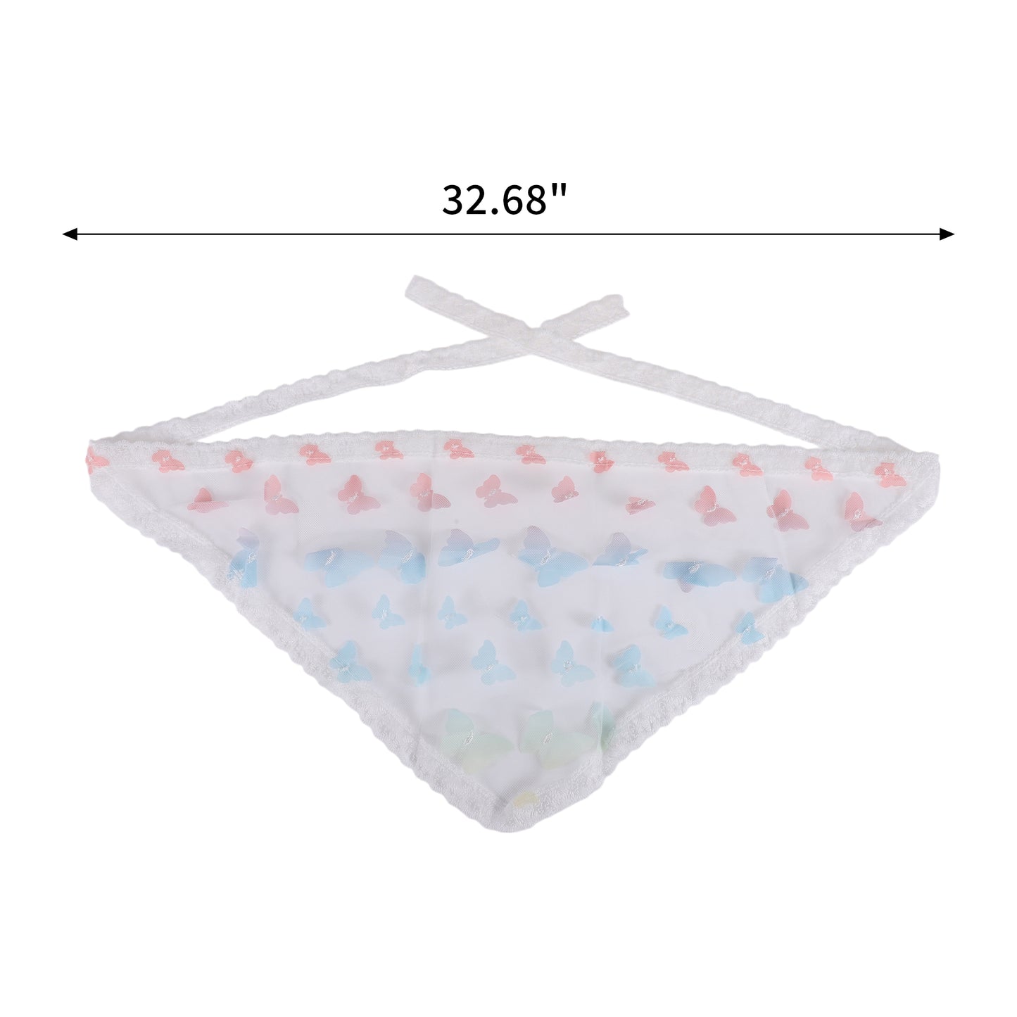 Butterfly French Lace Triangle Bandana for Women Beige Blue 1 Pc