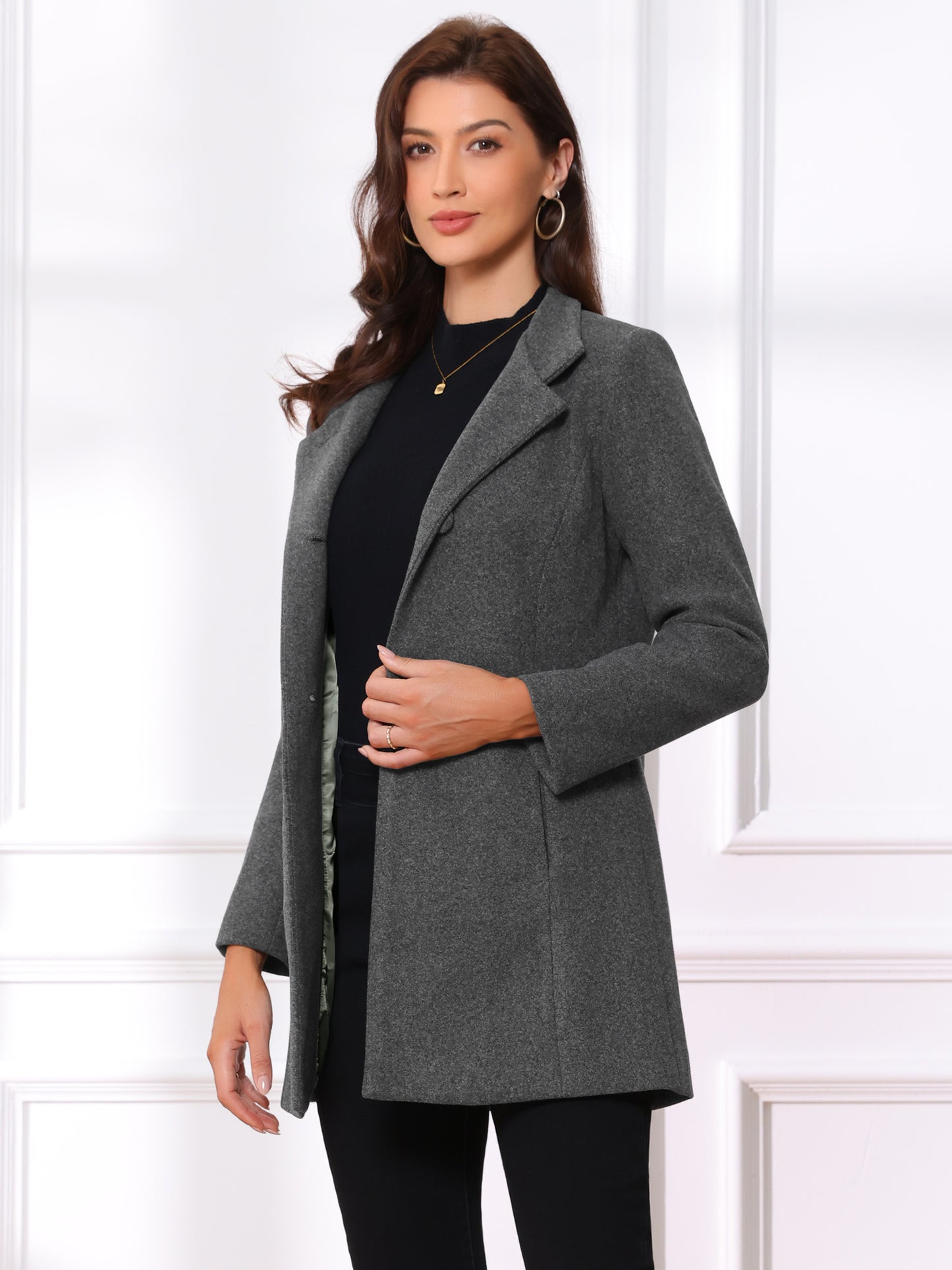 Women's Winter Overcoat Mid-Long Stand Collar Single Breasted Coat Outerwear, Deep Colors