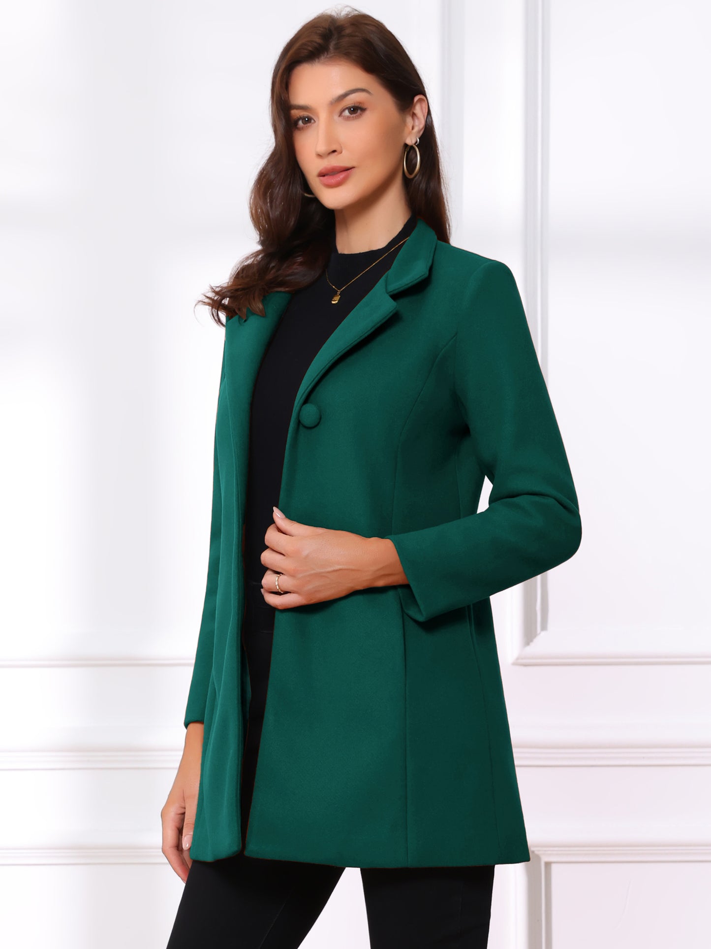 Women's Winter Overcoat Mid-Long Stand Collar Single Breasted Coat Outerwear, Deep Colors