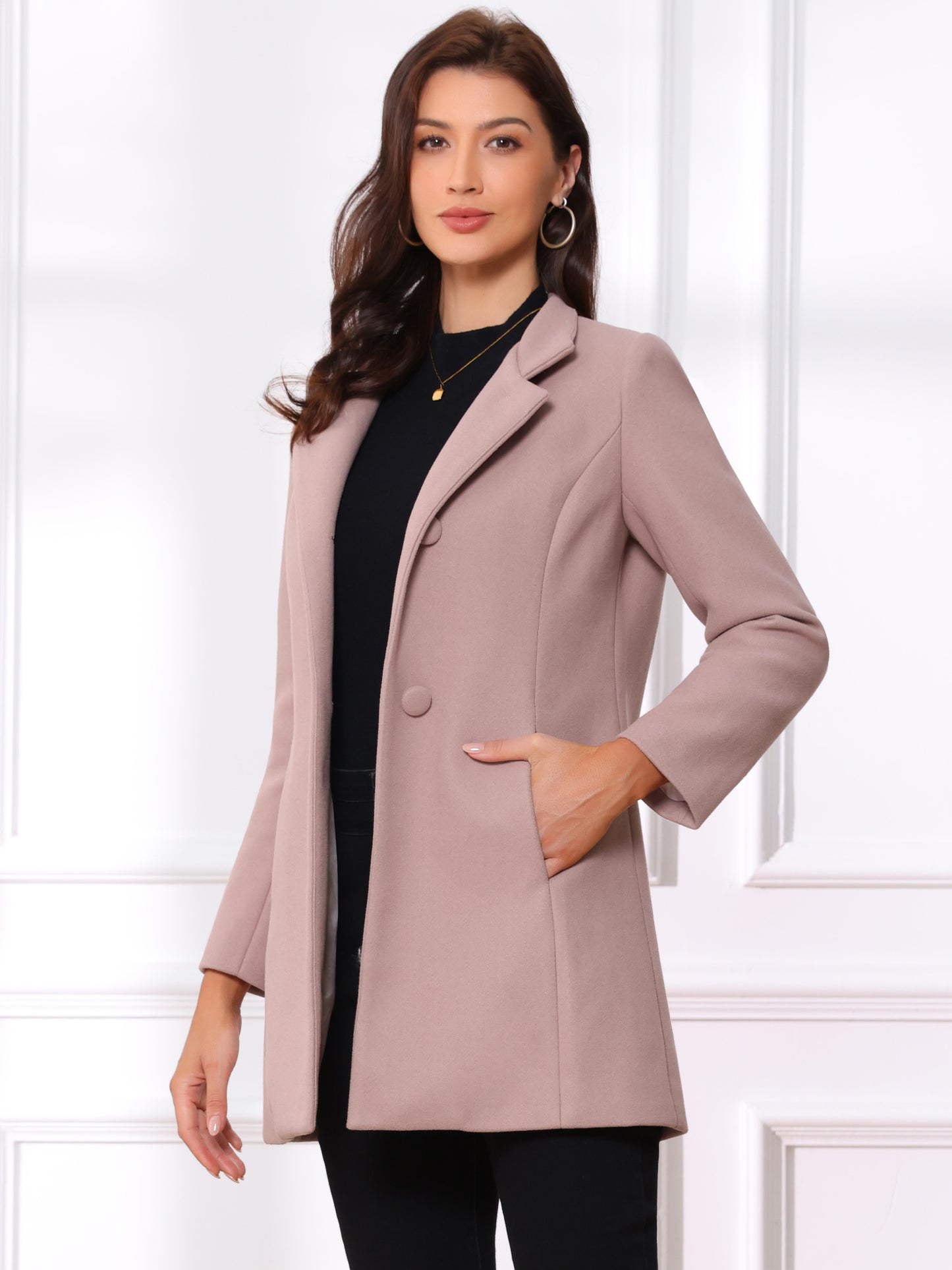 Women's Winter Overcoat Mid-Long Stand Collar Single Breasted Coat Outerwear, Light Colors