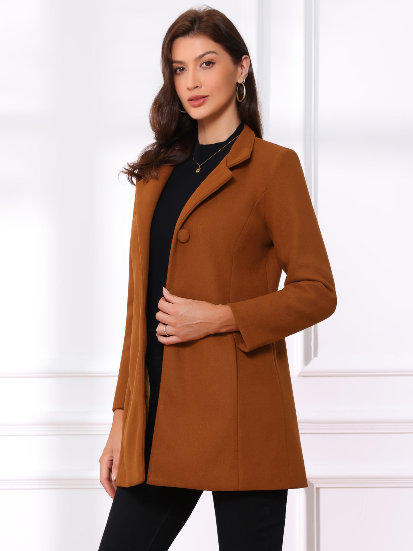 Women's Winter Overcoat Mid-Long Stand Collar Single Breasted Coat Outerwear, Deep Colors