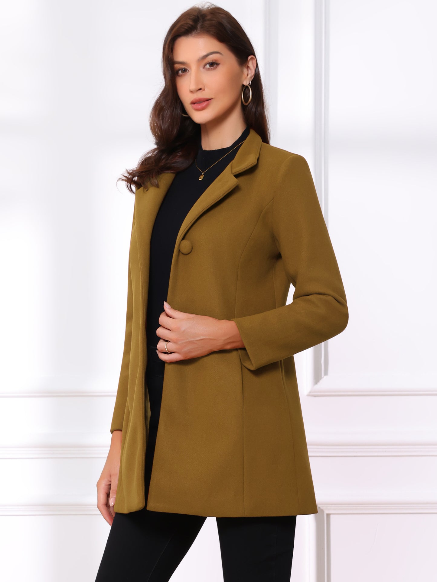 Women's Winter Overcoat Mid-Long Stand Collar Single Breasted Coat Outerwear, Deep Colors