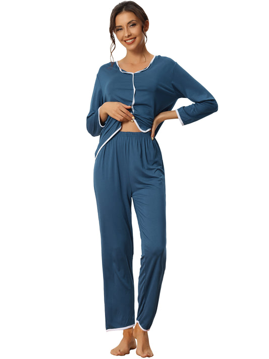 Women's Sleepwear Long Sleeve Pajamas Pullover Tops with Pants Lounge Sets