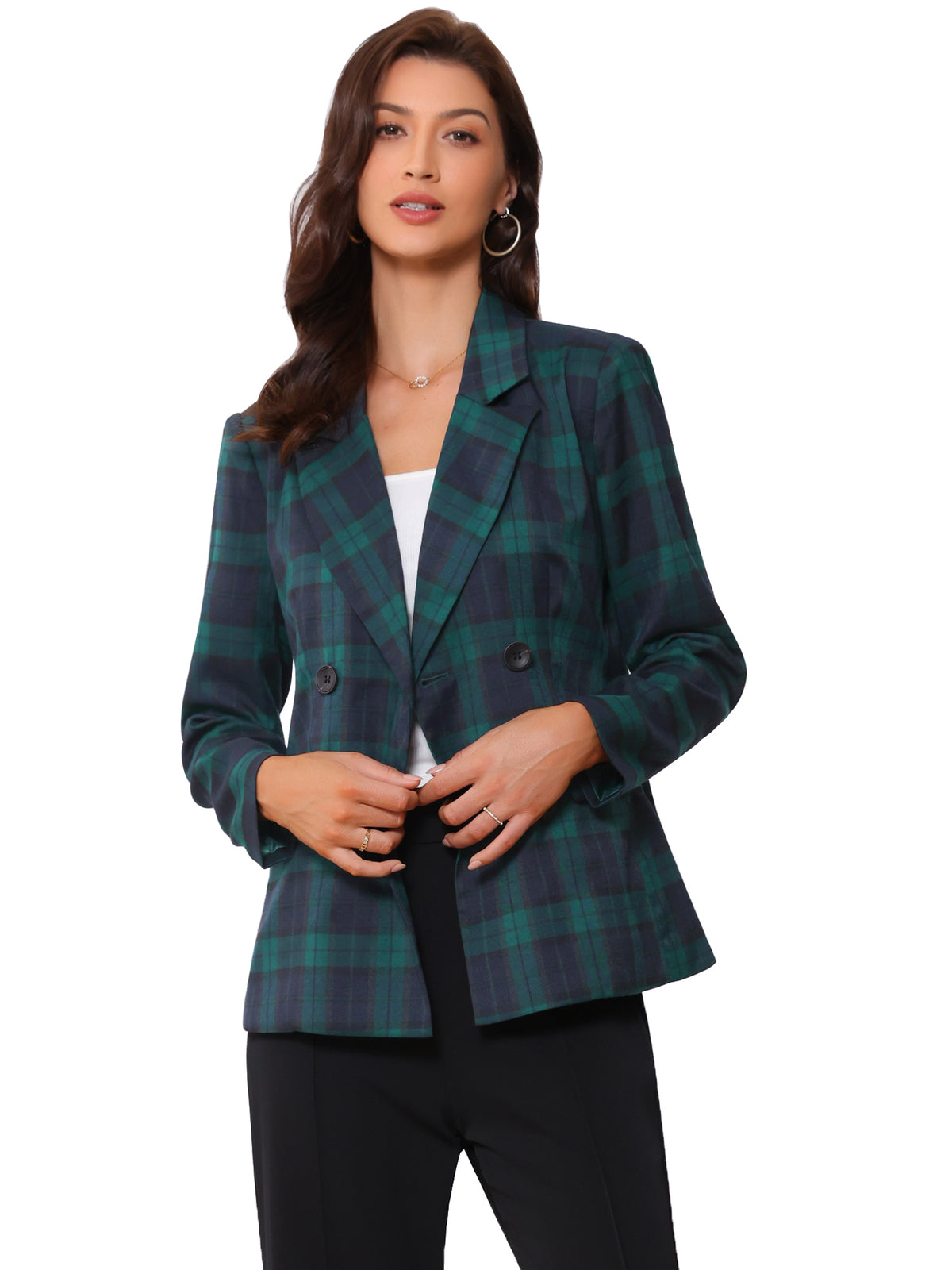 Women's Notched Lapel Double Breasted Blazer Jacket (Available in Plus Size)
