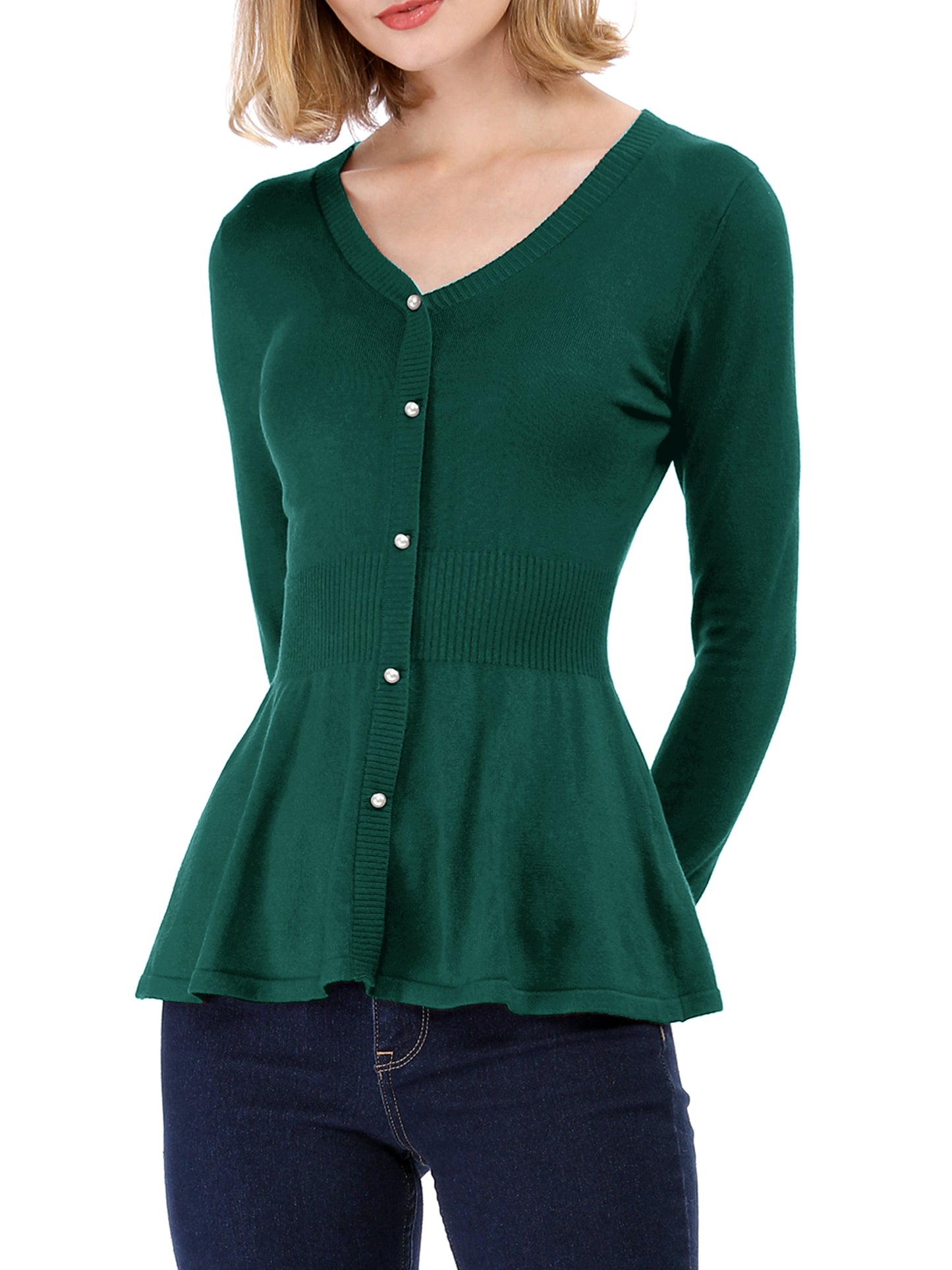 Women's Peplum Sweater V Neck Long Sleeve Knit Cinched Waist tops