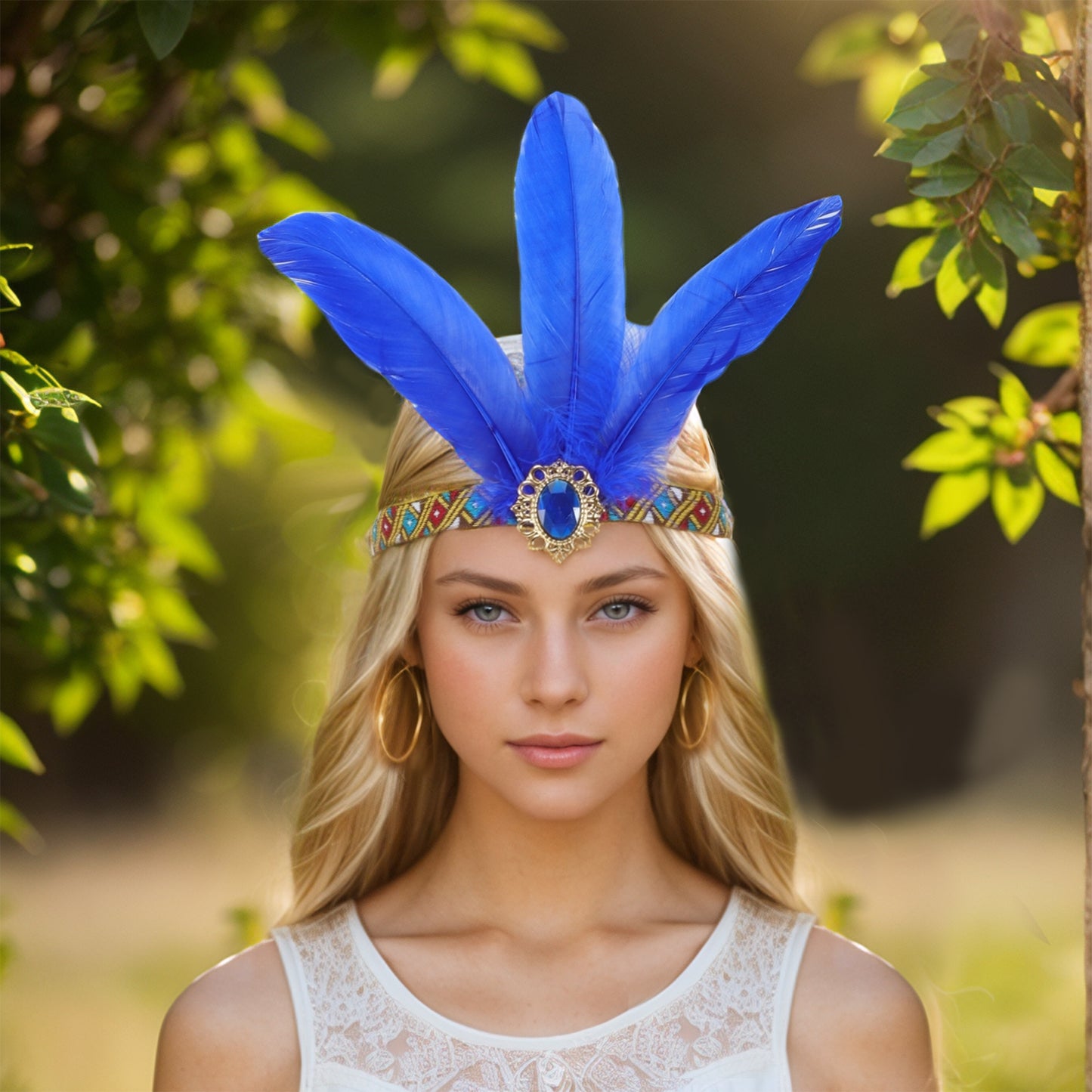 Feather Elastic Band Headband for Women Blue 1 Pc