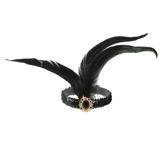 Feather Sequins Headband for Women Black 1 Pc